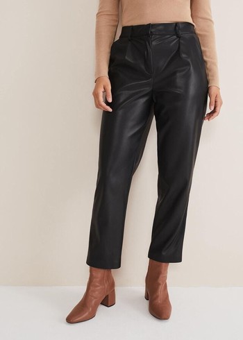 Phase Eight Rya Pleather Straight Leg Trousers Black USA | 4085391-BH